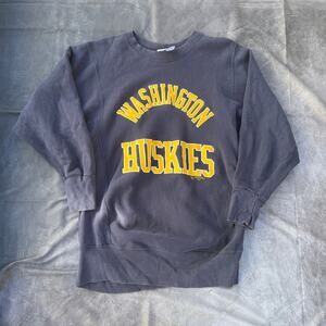 Vintage 80's Washington Huskies Blue Yellow Weave Crewneck Pullover Sweatshirt L